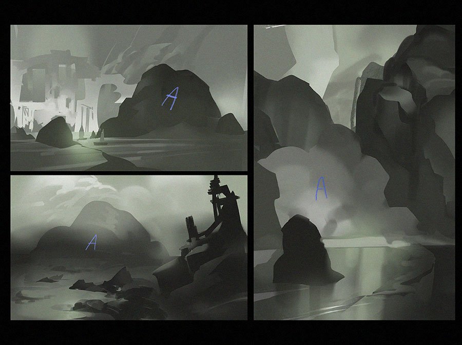 I did some mood sketches for experimenting pebble stuff! 