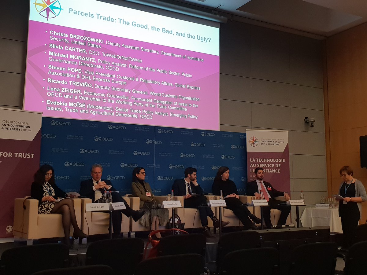 Session on parcels trade @OECDtrade this morning #OECDintegrity - interesting discussions on trade facilitation, enforcement, digital issues @rtrevinochapa @DHSgov @silvia_p_carter @michaelmorantz @IsraelatOECD @DHLexpress