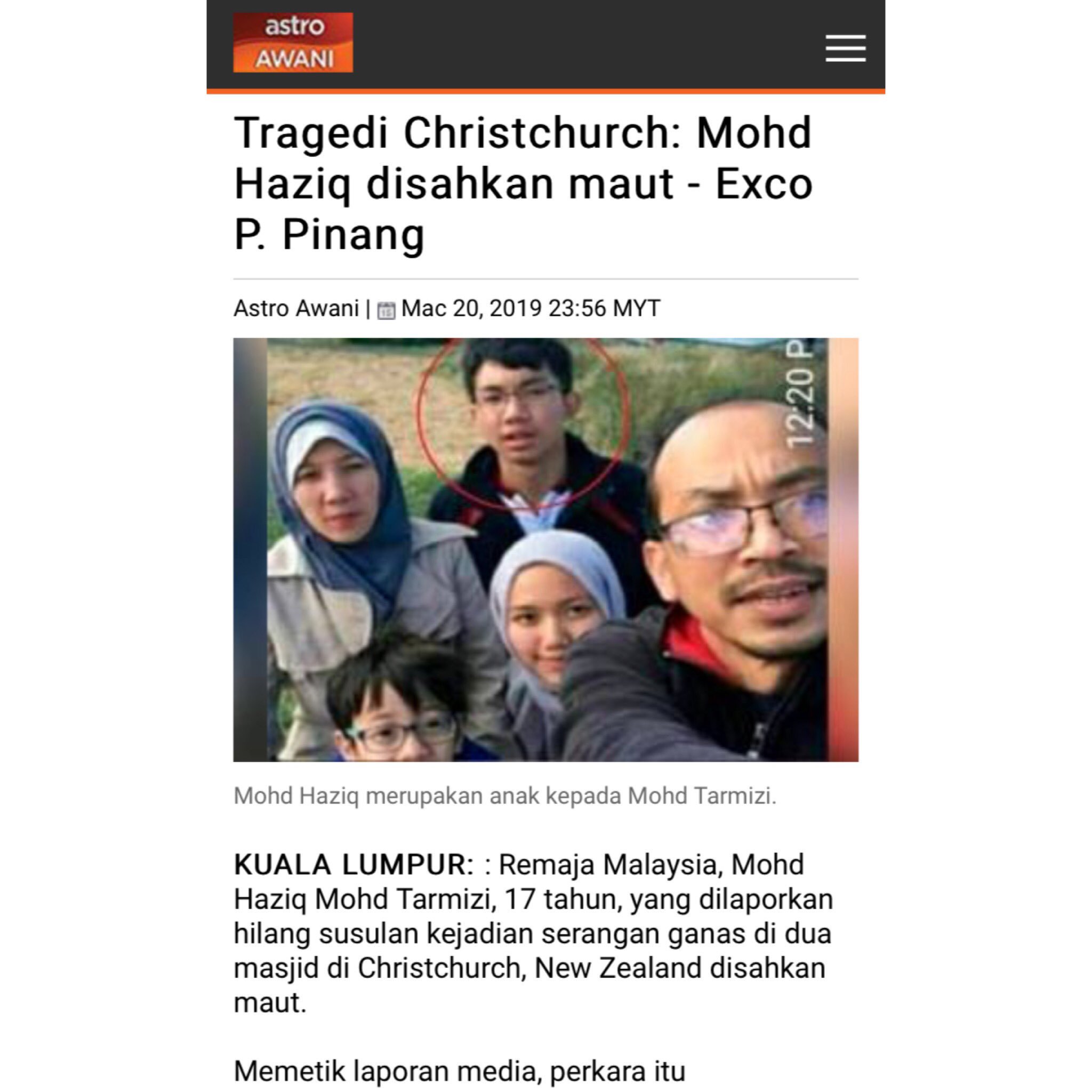 O Xrhsths Meletop Sto Twitter Innalillahiwainnailaihiraji Uun Mangsa Tragedi Christchurch Mohd Haziq Telah Disahkan Maut Salam Takziah Buat Keluarga Mangsa Dari Kami Di Meletop Al Fatihah Meletop Sumber 501awani Https T Co Qjkdbtf0ao