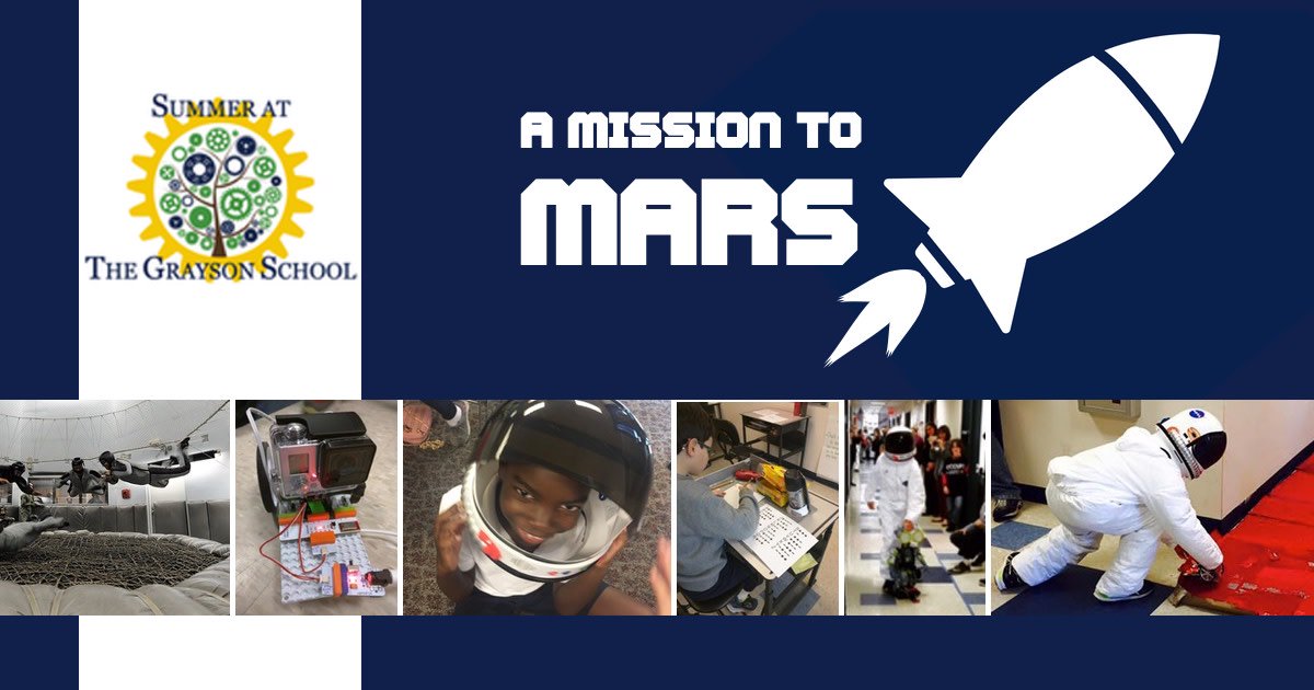 Grayson_School's tweet photo. Collaborate with fellow scientists on this project-based learning summer camp adventure to overcome the perils of space travel and reach Mars.https://t.co/ccaAFITj9G https://t.co/oa5lIqHWZJ