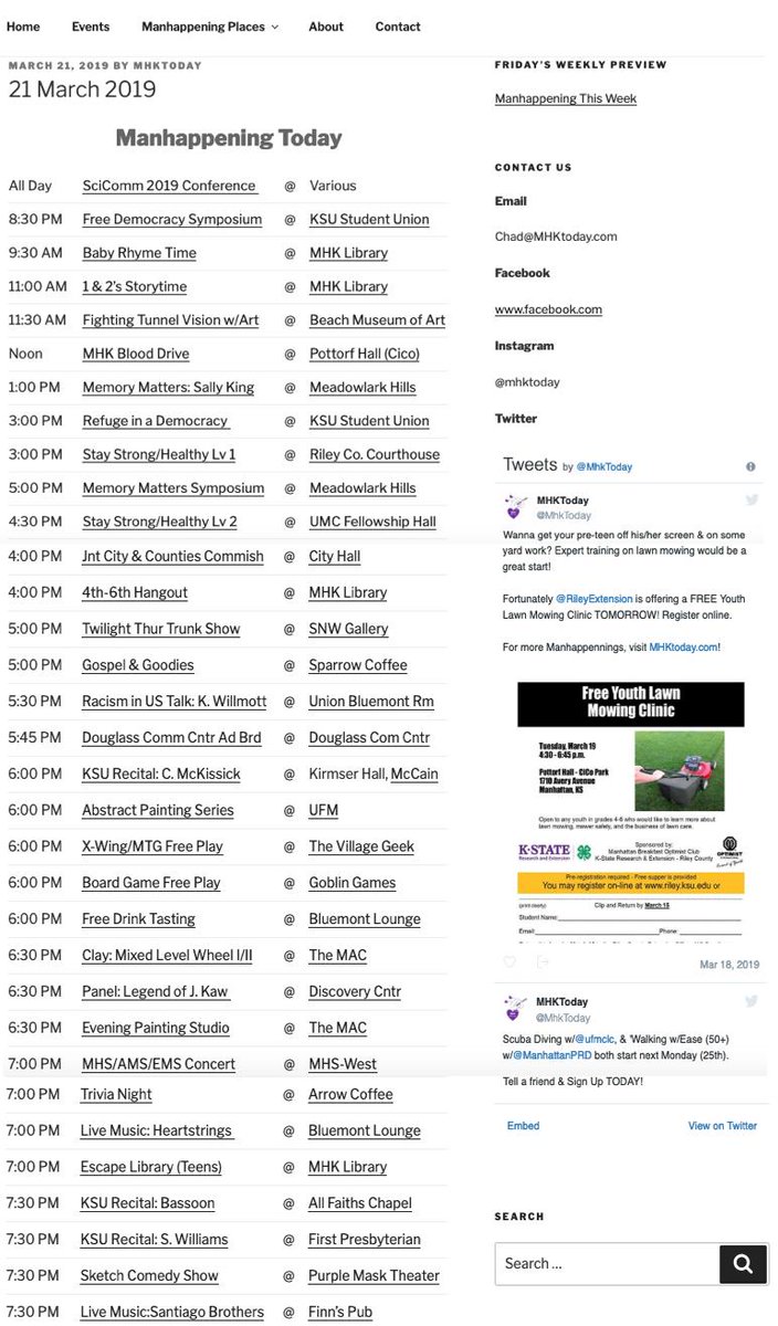 MhkToday's tweet photo. An incredible *THIRTY-TWO* events in the @cityofmhk tomorrow!

Check out the attached preview, set your calendar, INVITE a friend, and enjoy our Little Apple.

For more Manhappenings, visit https://t.co/cjHjIZ6WUQ! https://t.co/YJhlhs8YQO