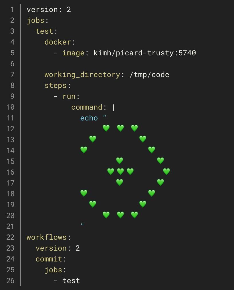 CircleCI's tweet photo. 👋🤖💚🎉: You can now use emoji in your configuration files. https://t.co/0T23ewKhT2