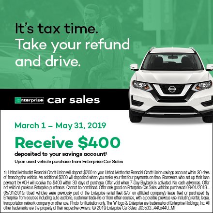 ChristianFamCU's tweet image. GOING ON NOW!
#UMFCU is partnering with Enterprise Car Sales to give our members a better vehicle buying experience! 3/1/19 - 5/31/19. 
Let's get started! Contact one of our loan officers to discuss getting pre-approved today! #EnterpriseCarSales