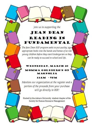 Come out to <a href="/mommagoldbergs/">Momma Goldberg's</a> on Magnolia for lunch or dinner TODAY to support <a href="/AUshrm/">Auburn SHRM</a> and Jean Dean RIF! #shrm #benefit