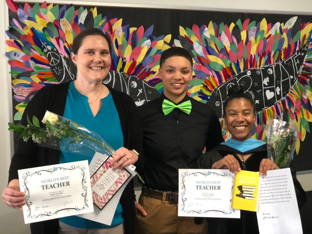 This student surprised @kevi_payne12 and Ms. Byrd with #favoriteteacher award this morning. #powerfulmoment #NCSSbethebest