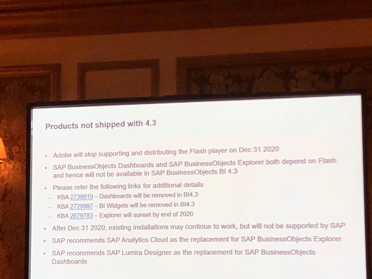 Typically we often focus on what’s going to come up in the next #BusinessObjects release... it’s also important to make a note of what will not be shipped with the new release... here is the good summary from ⁦<a href="/maheshwar_1/">Maheshwar Singh</a>⁩ #BIHANA2019 ⁦@360suite⁩ ⁦<a href="/SAPinsider/">SAPinsider</a>⁩