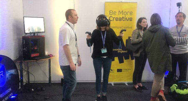 AudienceDirects's tweet photo. Taking the leap of faith falling 300 ft in VR. Having a fantastic time at @creativeengland’s #BeMoreBirmingham. https://t.co/iiwf1I1Jv5