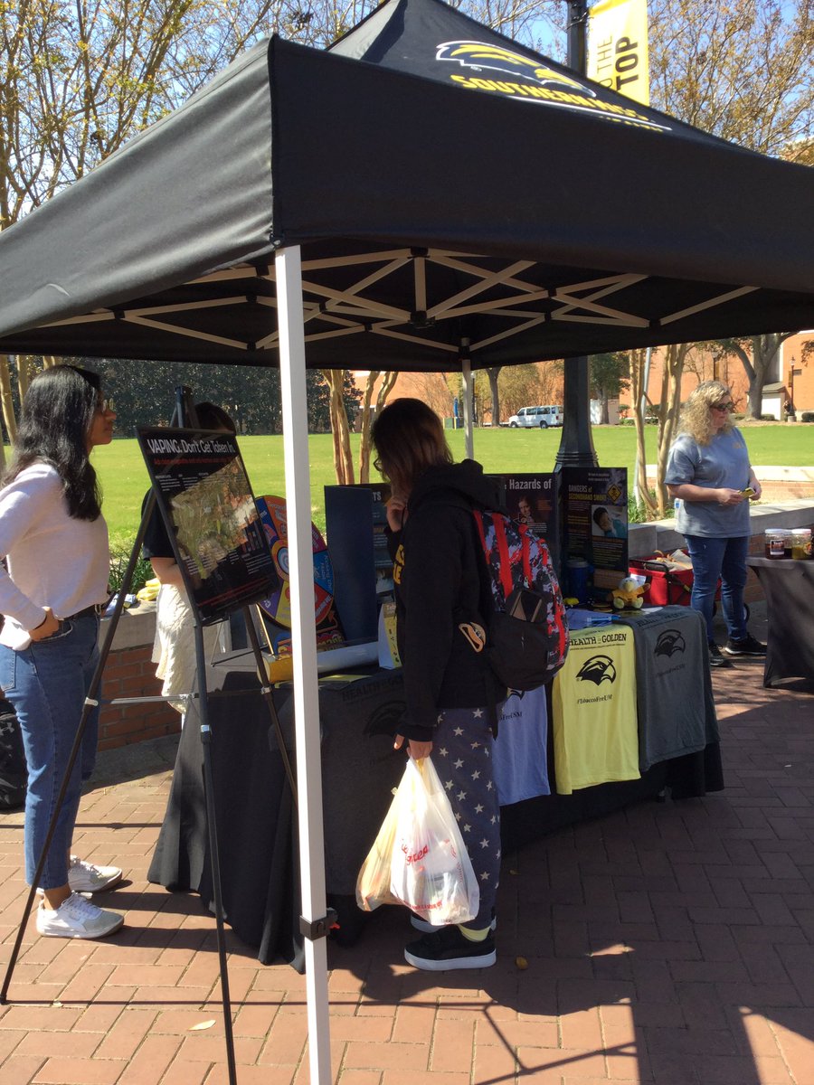USMhealth's tweet photo. We are all set up in Shoemaker Square! Come see us for fun games and cool prizes! We will be here with @GenFREEMS until 1 p.m. today.  #KickButtsDay #HealthyEagles #TobaccoFreeUSM #HealthisGolden #GENFREEMS https://t.co/VggiO1jB4Q