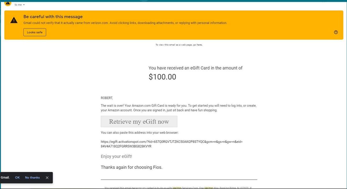 bobbyvklein's tweet photo. Dear @verizon 

Please make your rewards emails a little less sketchy looking. I thought this was spam. https://t.co/hQxztlXhGS