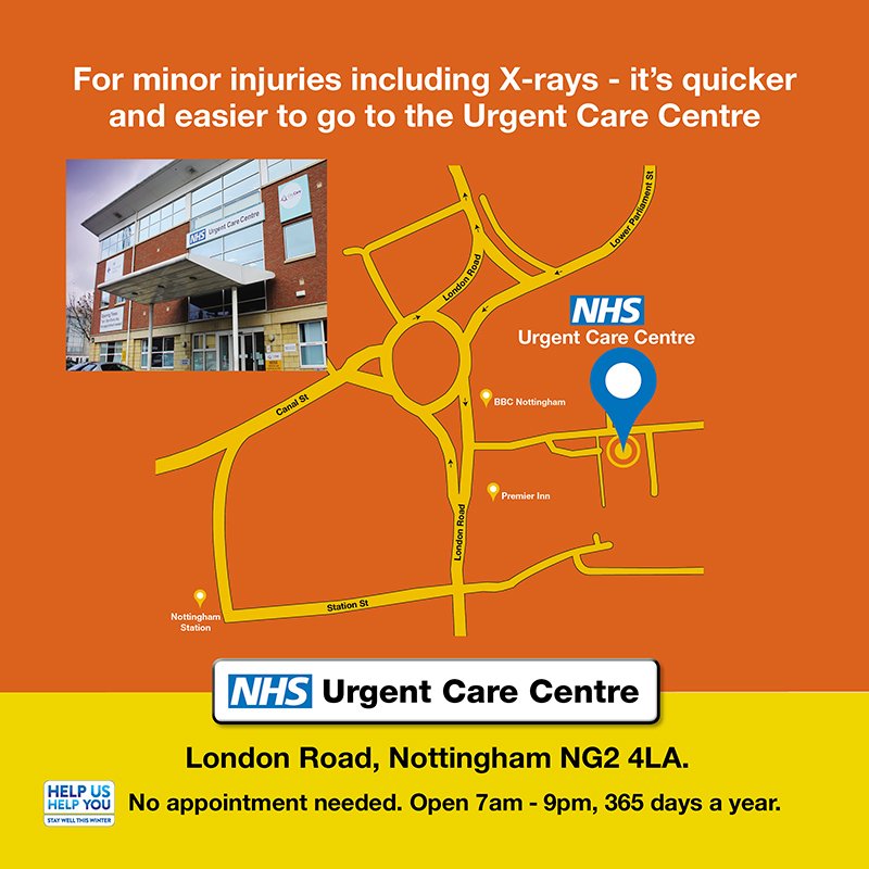 ncitycare's tweet photo. Had a break? Don’t wait. …Make your way to the Urgent Care Centre, London Road, Nottingham NG2 4LA https://t.co/fbzTVC41ig