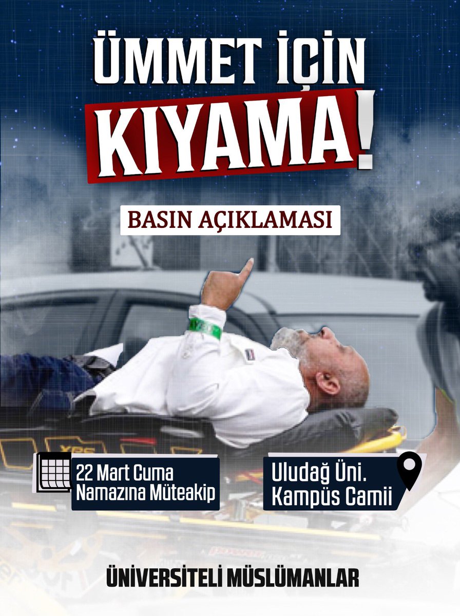 Geçtiğimiz hafta Yeni Zelanda’da Müslüman kardeşlerimize karşı gerçekleştirilen terör saldırısına tepki göstermek için Uludağ Üniversitesi kampüs Camiinde Cuma Namazına müteakip basın açıklaması düzenlenecektir. Dertli kardeşlerimizi bekliyoruz.