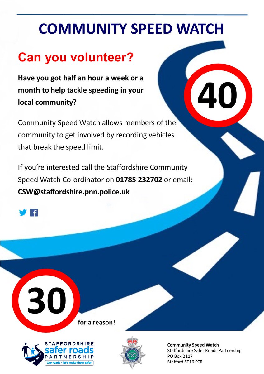 CSW intro session being held at 10.30am Saturday 23rd March at Uttoxeter Police Station, followed by training for those interested in joining. Come along and find out how to get involved <a href="/EStaffsPolice/">East Staffs Police</a> <a href="/MoorlandsPolice/">Moorlands Police</a> <a href="/StaffsSafeRoads/">SSRP</a> <a href="/StaffsPolice/">Staffordshire Police</a>