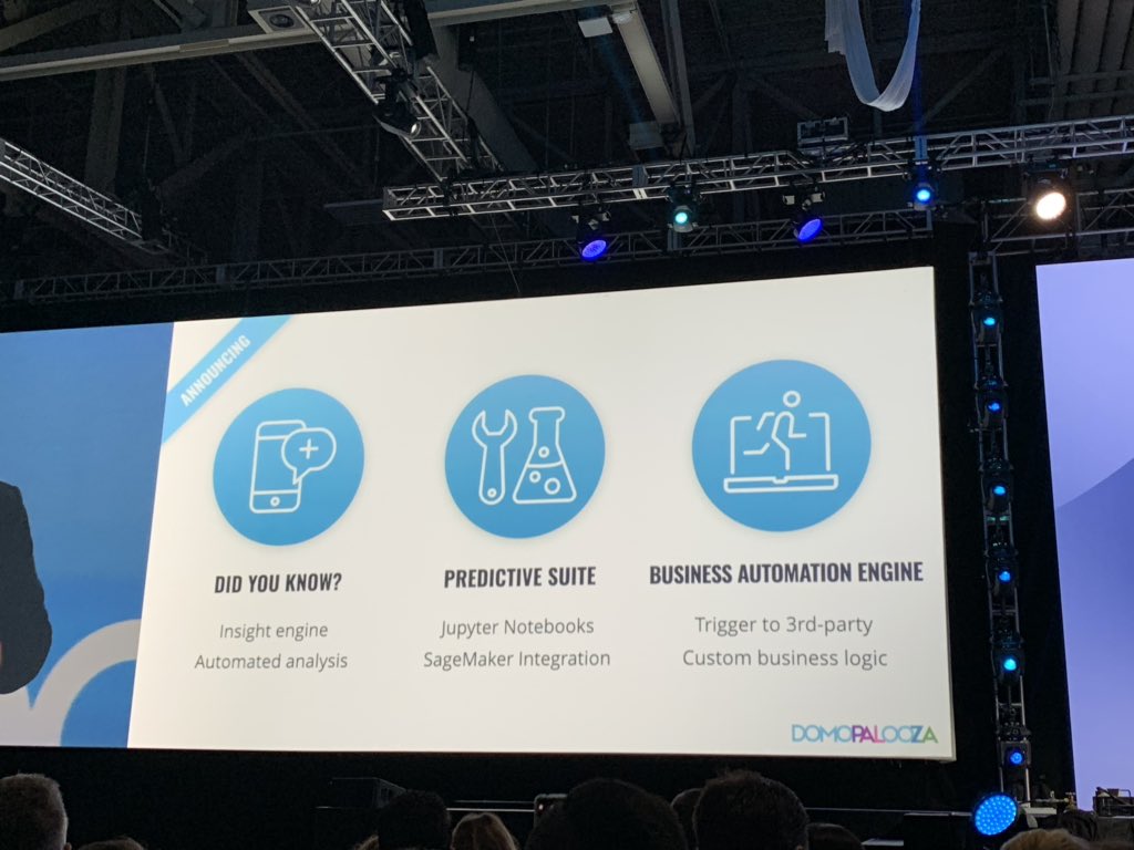 HayesToday's tweet photo. The new Domo Business Automation Engine enables data-driven actions integrated with business systems. Amazing capability when paired with ML and predictive analytics.  #domo #Domopalooza https://t.co/jK4WEV9MH8