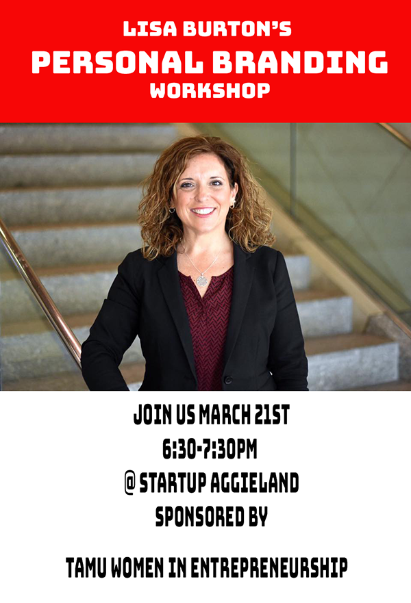 TAMUWIE1's tweet photo. March 21st, learn about personal branding and marketing with Lisa Burton,  Associate Director of Employment Services at Texas A&amp;M's Mays Business School. #WIE #WomeninBusiness #WomeninEntrepreneurship #mcferrincenter #startup #WomenSupportingWomen #WomeninBusiness #womenintech https://t.co/8seEYak1hJ