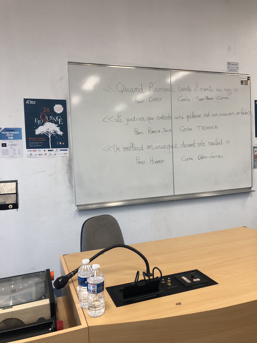 adelyon3's tweet photo. Que la deuxième soirée commence ! #salle302 #ADELY2019 #concours #eloquence https://t.co/sejqt0e04U