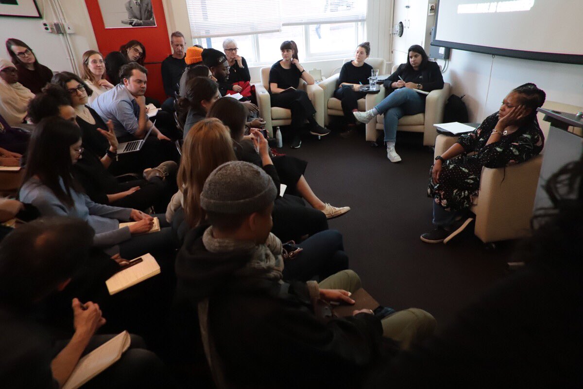 UofTCultureTech's tweet photo. Photos from our #MondayNightSeminar with Simone Browne @wewatchwatchers and Illegible Media Working group members: Jessica Lapp @lapp_jessica Rianka Singh @riankasingh Karen Dewart McEwen @Krndoom and Rebecca Noone. 
#MechanicalBro @UofTInfoFaculty https://t.co/fF8eTHEOo4