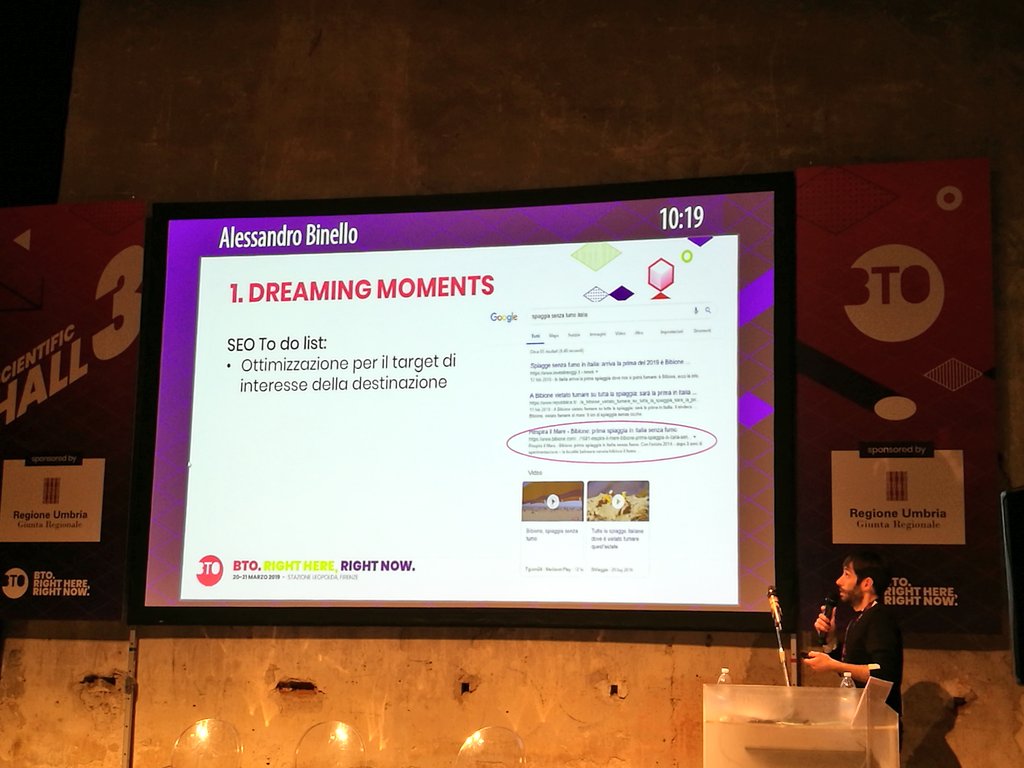 Ancora una sala stracolma, questa volta per ascoltare tutto sulla per SEO per le Destinazioni, con consigli e strategie per ottimizzare la presenza ed errori da evitare. #BTO11