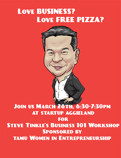 TAMUWIE1's tweet photo. March 28th. What are the first steps to finding a great idea and starting a business? Come learn from Steve Tinkle, business mentor and coach, and advocate for female entrepreneurship. #WIE #WomeninEntrepreneurship #womeninbusiness #womenintech #Mcferrincenter #startups #business https://t.co/eEC9wz82xw