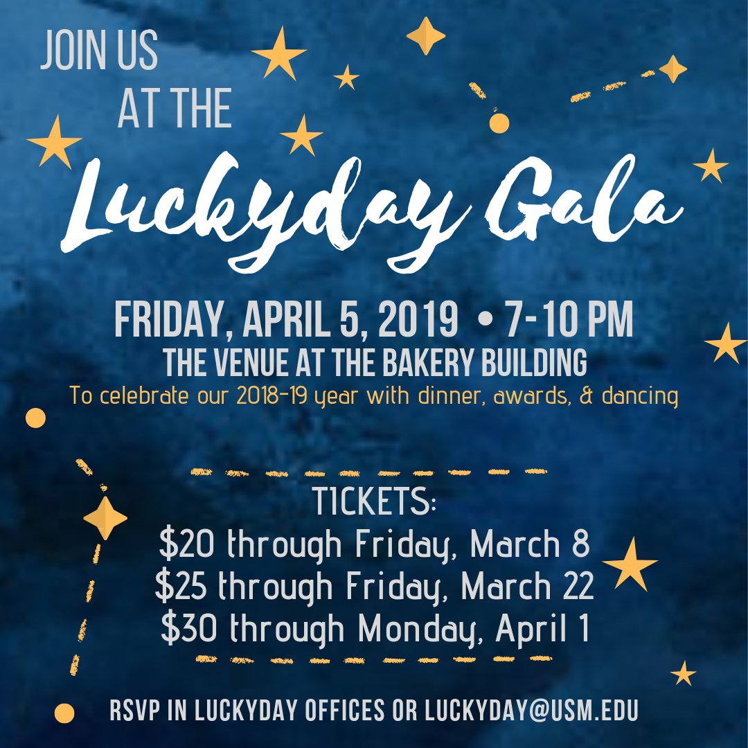 We're excited to celebrate our year in style at our Spring Gala! Tickets are $25 through this Friday. Scholars, alumni, &amp; friends of the program welcome. We'll give out awards, eat a yummy dinner, then burn off calories on the dance floor! 💃🕺Luckyday@usm.edu for more info