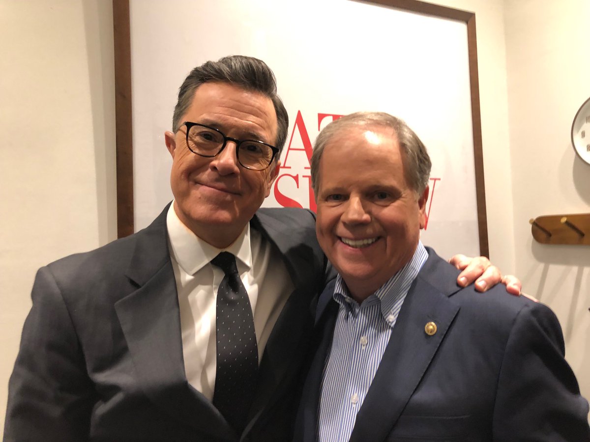 DougJones's tweet photo. Hey folks, excited to make my first appearance on @colbertlateshow!  Tune in tonight at 11:30 pm EDT to catch our discussion about my book, politics of the day and being on the #rightsideofhistory https://t.co/CQIip2rW8x