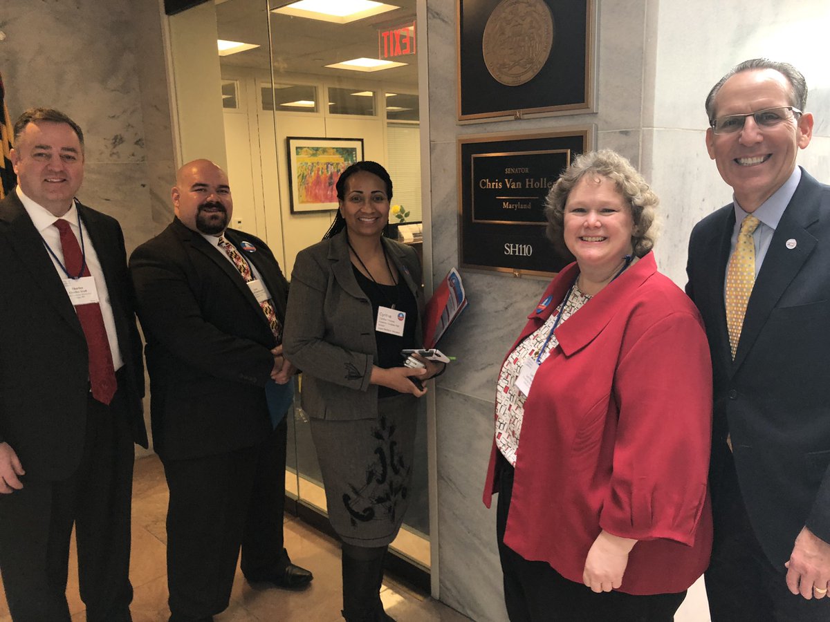 NAESP's tweet photo. We’re still at it on Capitol Hill! NAESP and NASSP leaders met with @ChrisVanHollen’s office to talk about important topics like student safety and mental health and to urge Senator Van Hollen to help #SaveTitleII. #naespNLC #PrincipalsAdvocate https://t.co/JBr37ZVZFW