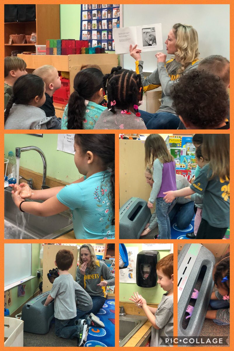 afunteacher's tweet image. Hand washing lessons with Mrs. Crain #fecchornets #fpslearn #goodbyegerms
