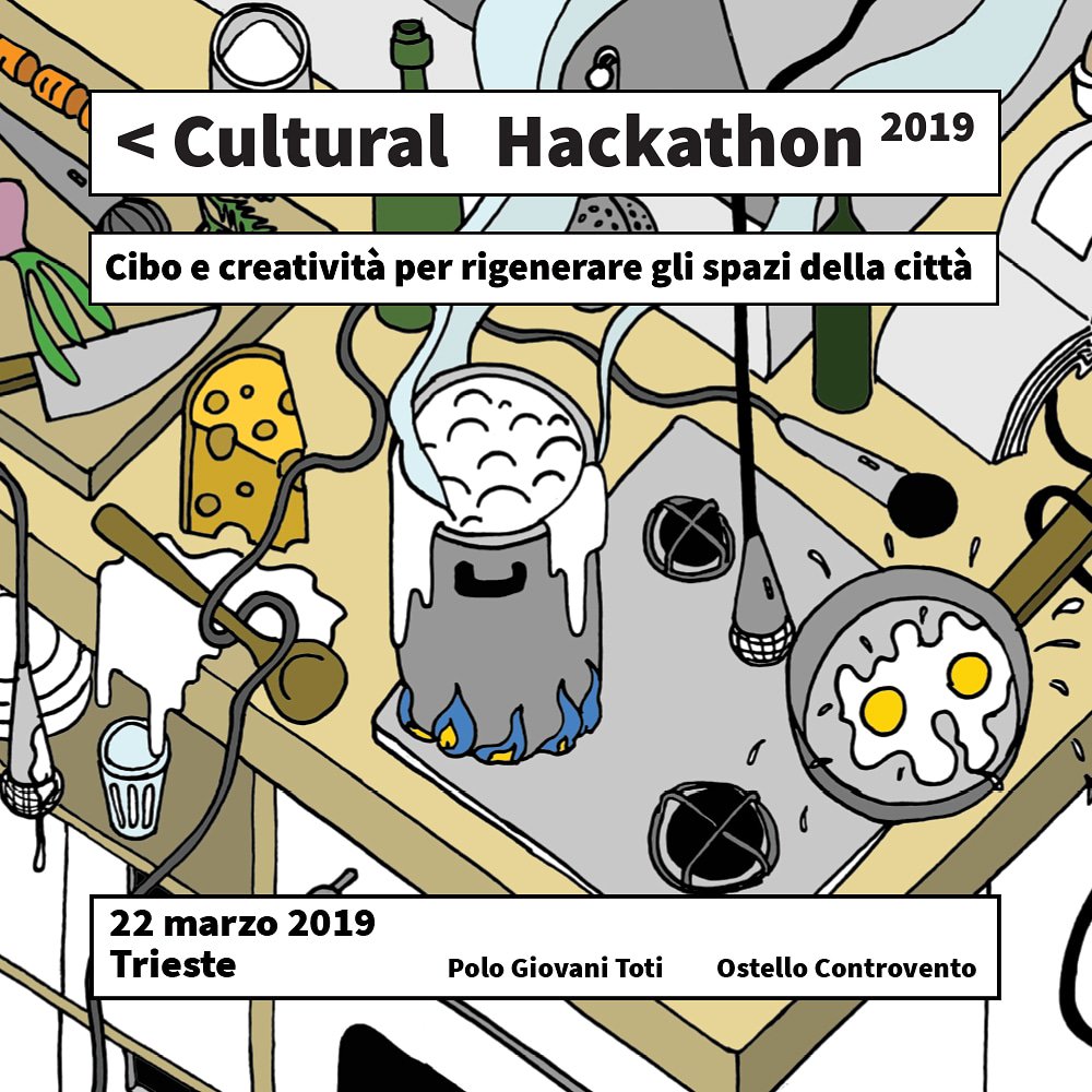Kallipolis1's tweet photo. Il 22 vi aspettiamo a #Trieste per il #CulturalHackathon nell'ambito di #LARU20182019: quest'anno lavoreremo su cibo e creatività come elementi di rigenerazione delle città. https://t.co/cu6MsF5o5u