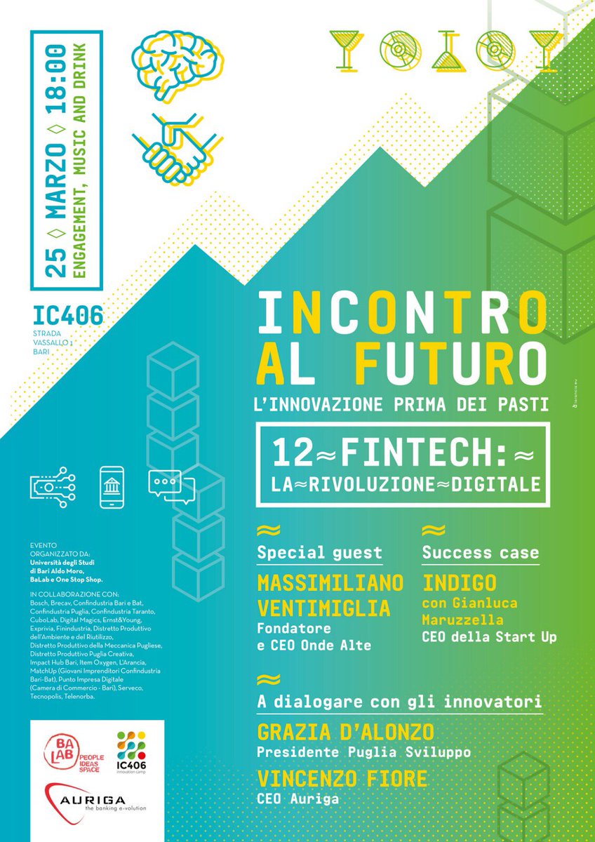 AnnalisaTuri's tweet photo. 🔥Alcuni dei protagonisti del prossimo aperitivo dell’innovazione!!!

🎙Special guest: @mavex, CEO @ondealte.
🚀 Success case: Indigo - Gianluca Maruzzella.

➡️ A dialogare con gli innovatori: 
- Grazia D'alonzo, Presidente Puglia Sviluppo.
- Vincenzo Fiore, CEO @AurigaSW_Italia. https://t.co/rEcyXzxvyZ