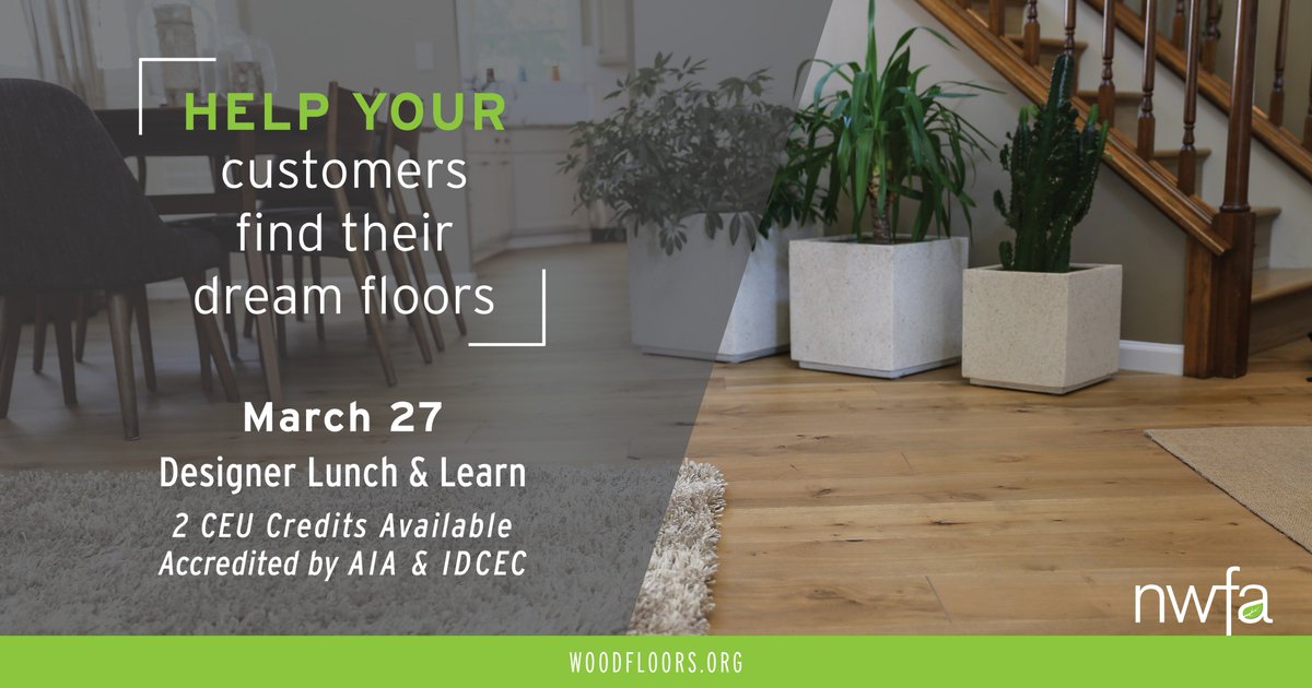 Today's #WednesdayWisdom: Mark your calendars for next Wednesday, 3/27 to join the <a href="/NWFA_WoodFloors/">NWFA/HardwoodFlrsMag</a> team for a #lunchandlearn at <a href="/FBFloors/">French-Brown Floors</a>! More details + RSVP: bit.ly/2EY86nc