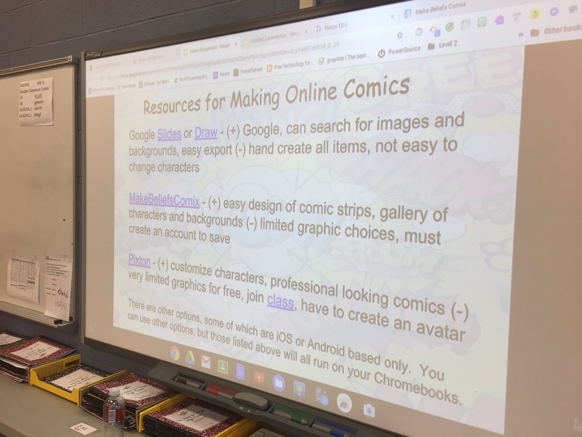 DougWickham's tweet photo. Ss in Mrs Widrigโs HPE classes making comic strips to convey messages about the dangers of substance abuse @BburgHSBruins. #techsauce #techgagement @mcps_va https://t.co/baN4avVWD6