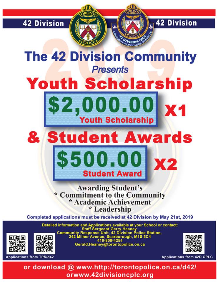 TPS42Div's tweet image. 42 Division CPLC will once again be offering scholarship awards to students that attend high school in our division.  Please see poster below for details on how to apply.   The submission deadline is May 21.