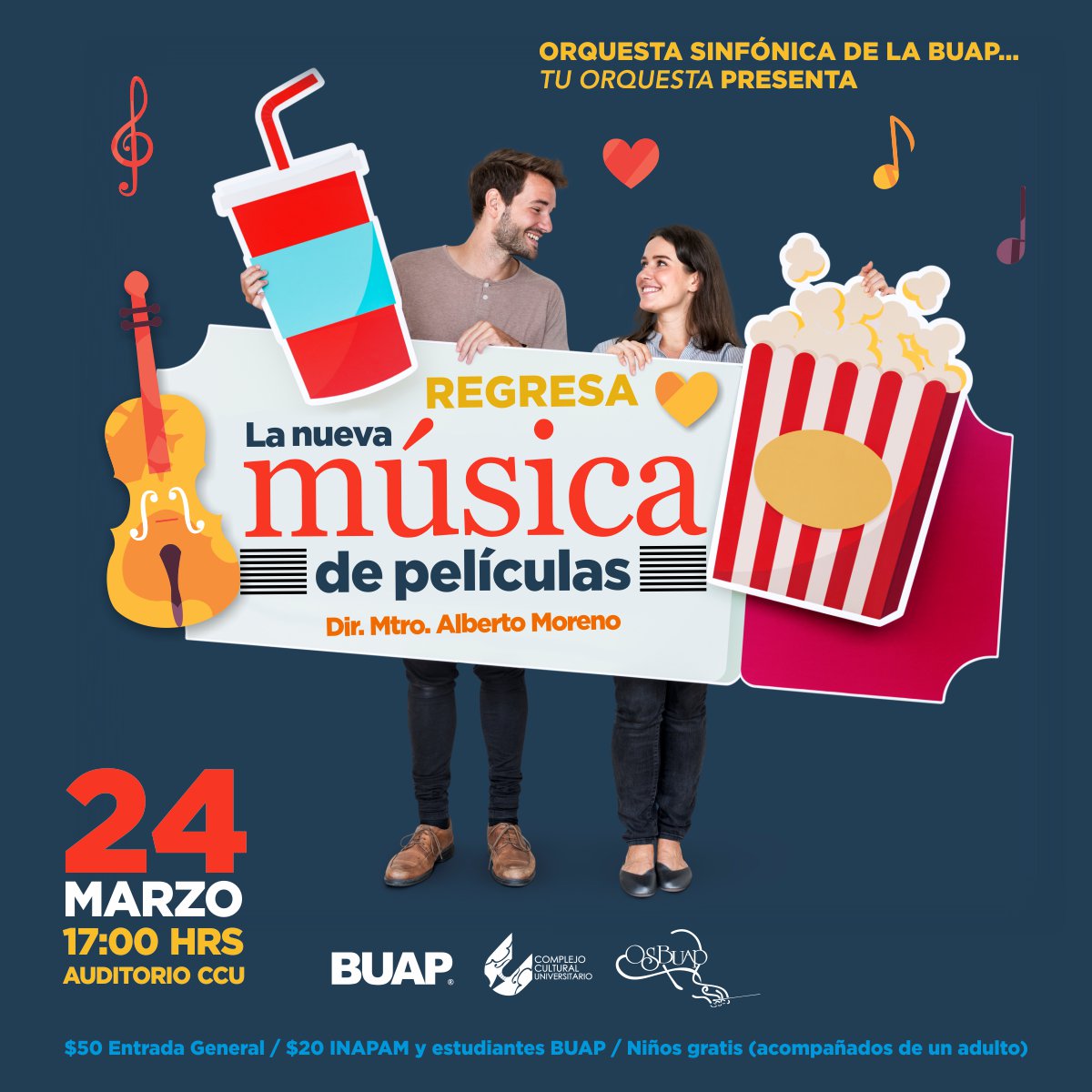 BUAPoficial's tweet photo. La #OSBUAP rinde tributo al gran acervo musical del Séptimo Arte con la participación de las cantantes Dafne Celada, Erika Marín y el bailarín José Moisés Miranda. Programa: https://t.co/ruPDaCaiwS https://t.co/OA3b9abZJa