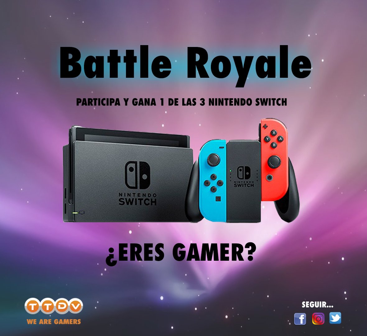 ttdvideojuegos's tweet photo. Para celebrar nuestra unión con Vandal regalamos 3 Nintendo Switch🎮. Gana una de ellas participando en nuestro CONCURSO BATTLE ROYALE🎉.
¡Tienes hasta el 27 de marzo para participar! 
¡Te explicamos cómo conseguirla en el siguiente post 👇! https://t.co/JlWphTqhB6