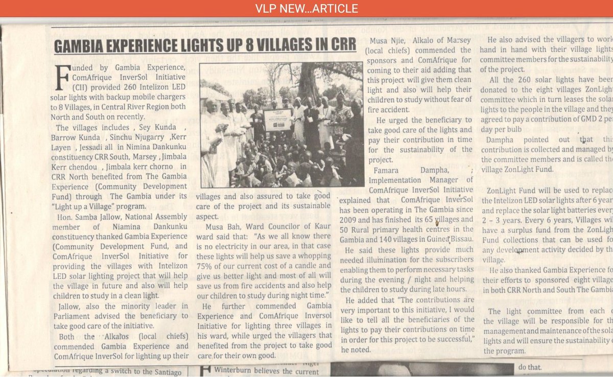 CIIntiative's tweet photo. @GambiaXperience #CommunityDevelopmentFund
@IntelizonEnergy
8 Villages get #Intelizon Solar Lights https://t.co/aCKU67MTX8