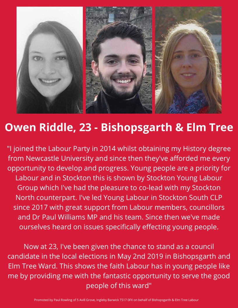 StocktonSYLab's tweet photo. "The Labour Party supports and invests in young people and in Stockton we're proof of that" 

Introducing Labour's young candidates for the Local Elections to Stockton Council on May 2nd. @laurianeteresa @Katie_d_weston @OwenRiddle9 https://t.co/6NJ5fkJfna