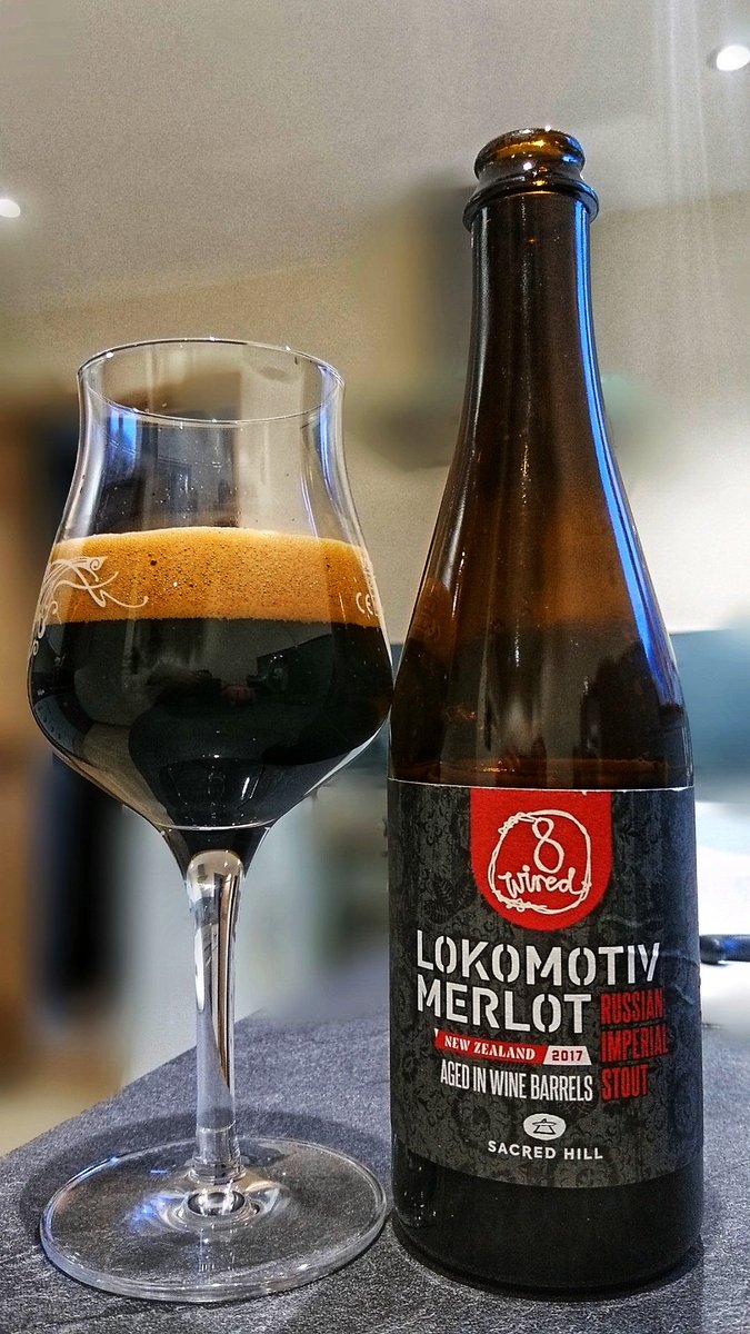 Lokomotiv Merlot from <a href="/8wiredbrewing/">8 Wired Brewing</a>, an imperial stout aged for a year in @SacredHillWines Merlot barrels. Its absolutely gorgeous, dark and roasty with wine on the nose and tongue. I recommend you get some of this, totally first rate