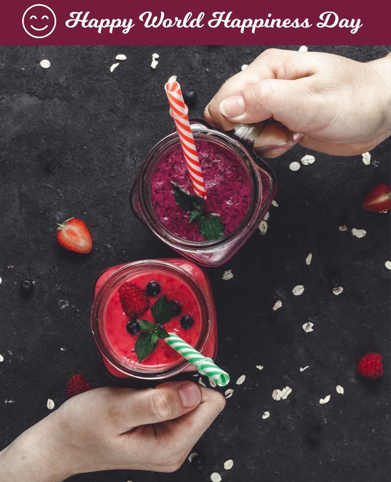 When we consume berries our bodies produce endorphins and serotonins, the direct sources of your happiness and well-being. So what better way to celebrate World Happiness Day than with a Berry Burst (of Happiness) Smoothie! #worldhappinessday #berryburst