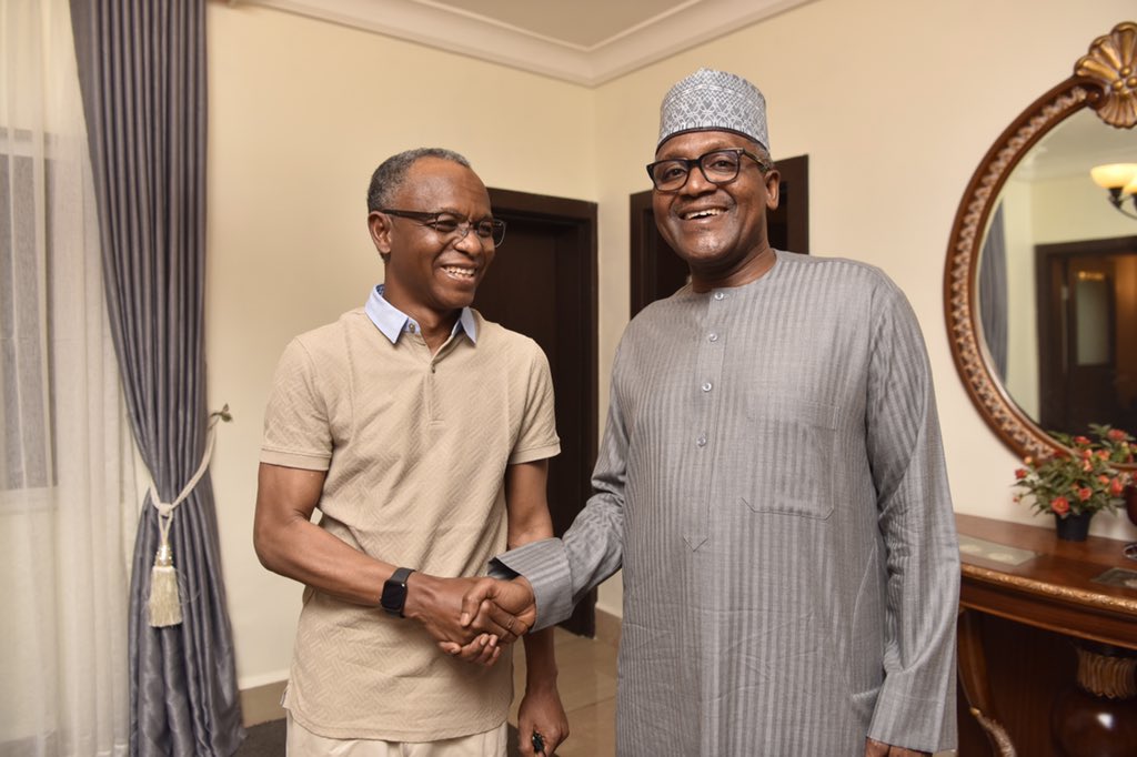 GovKaduna's tweet photo. Back from a short holiday, 
Malam Nasir Ahmad @elrufai is in a meeting with Alhaji Aliko Dangote in Abuja this evening. https://t.co/h1gCcDwVfv