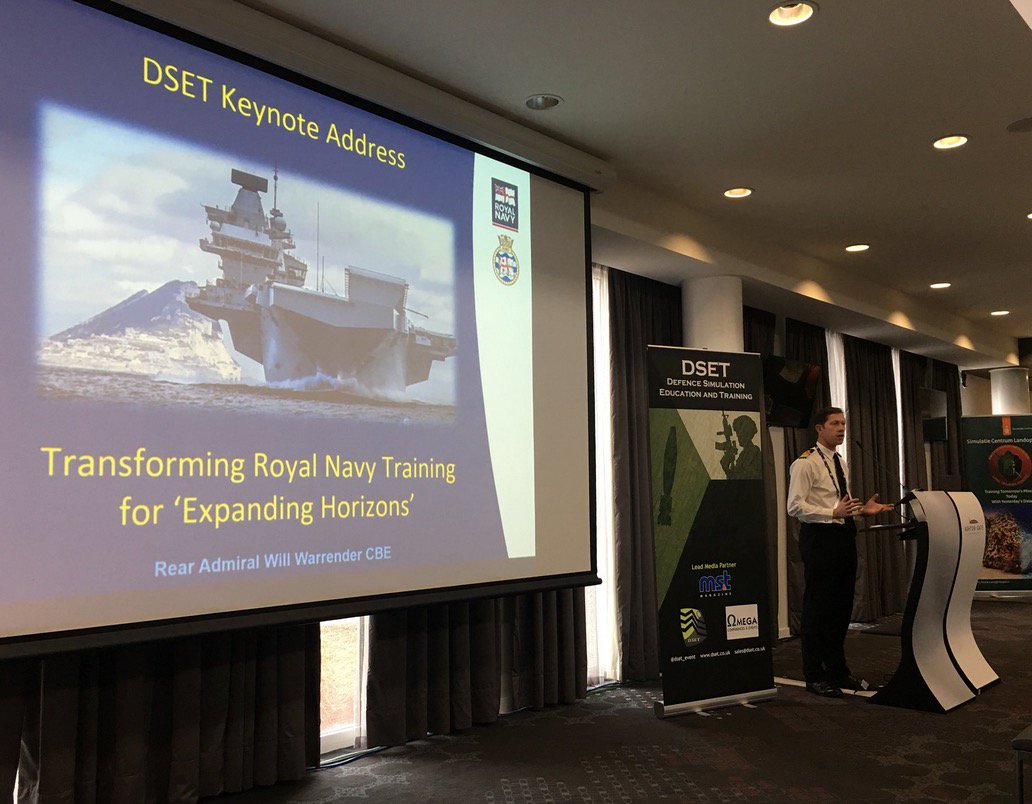 NavyLookout's tweet photo. RAdm William Warrender says more RN forward-basing and semi-permanent deployments demands new @FOST Maritime Training Strategy - increased emphasis on collective training
Via @ShephardNews
#DSET19 #DSET_EVENT
https://t.co/vEjOz9sffj https://t.co/hY6klONHq5