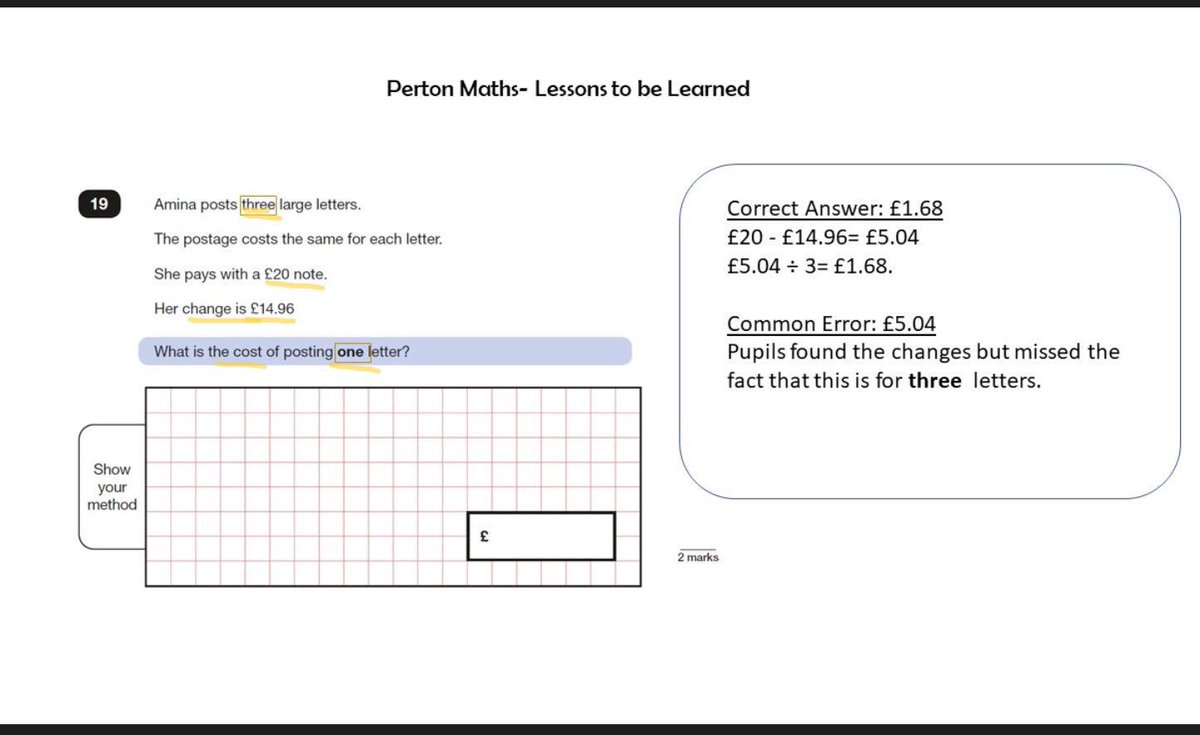 PertonMaths's tweet image. A few reminders for year 6 to look at before next week’s mock papers. These are some of the common mistakes made in the last tests. 
#PertonMaths #lessonstobelearned