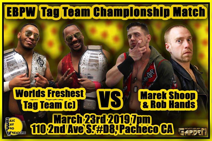 EBPWrestling's tweet photo. After a hellish Lumberjack match last month, #MaynardSkynard made #MarekShoop & #RobHands join forces and become a new tag team in East Bay Pro! So for their first test they will have to jump the shark as they take on the East Bay Pro Wrestling Tag Team Champions https://t.co/6V7XS9NZfj