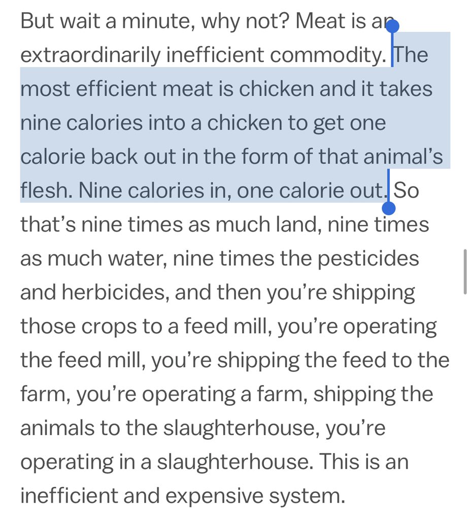 jamesgh0st's tweet photo. @sentientist How about if you measure in calories for efficiency? Obviously still majorly horrific, just not sure meat output per animal is the most relevant data point. From a recent @ezraklein podcast with @GoodFoodInst https://t.co/9h4XYRVY7a
