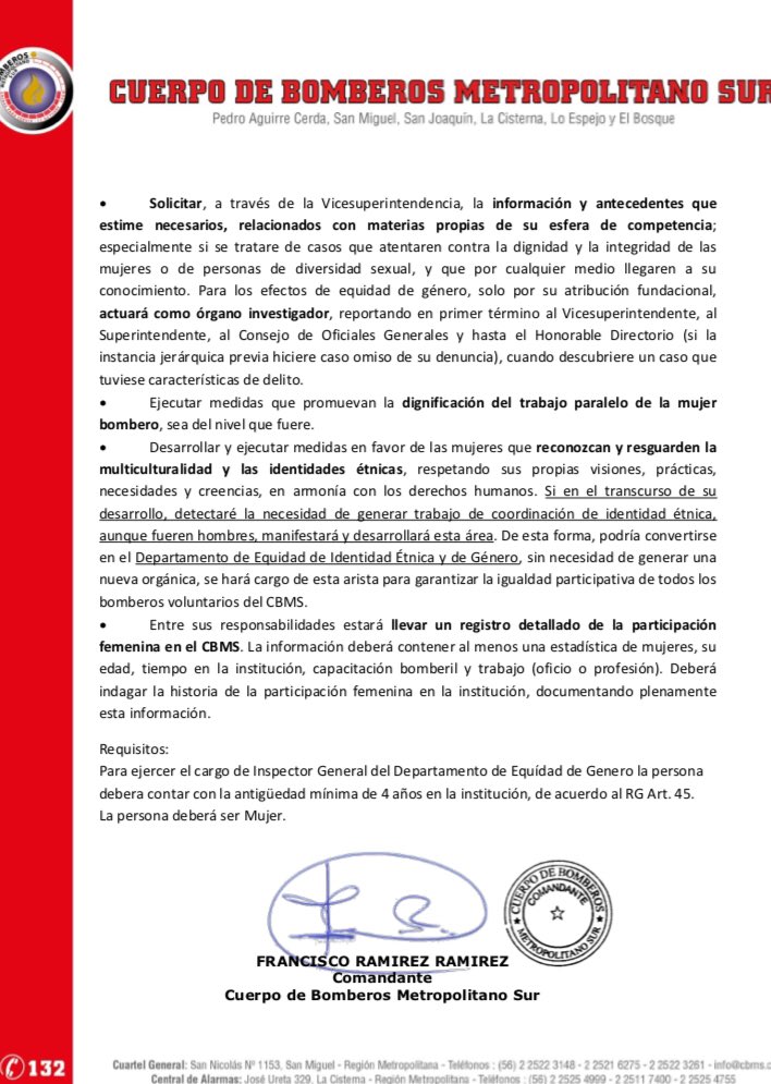 [INÉDITO  // CREACIÓN INSPECTORÍA DE GÉNERO] En un hecho sin precedentes en #bomberos, <a href="/Bomberos_MetSur/">Bomberos Metropolitano Sur</a> creó unidad especializada para resguardar derechos de la mujer y de equidad de género en las unidades. Es primer