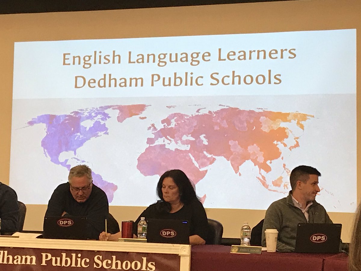 ELL Dept Head, Jen Robins, gives an update on Dedham’s ELL programming. <a href="/DPSAssistantSup/">Dr. Ian Kelly</a> <a href="/MJWelchDedham/">Michael J. Welch</a> @DedhamRiverdale <a href="/Oakdalededham/">Oakdale School</a> <a href="/GLDGESchool/">Greenlodge School</a> <a href="/DedhamMS/">Karen Hillman</a> <a href="/DPSAveryES/">Avery Elementary Dedham</a> <a href="/KristenCannon11/">Kristen Cannon</a>