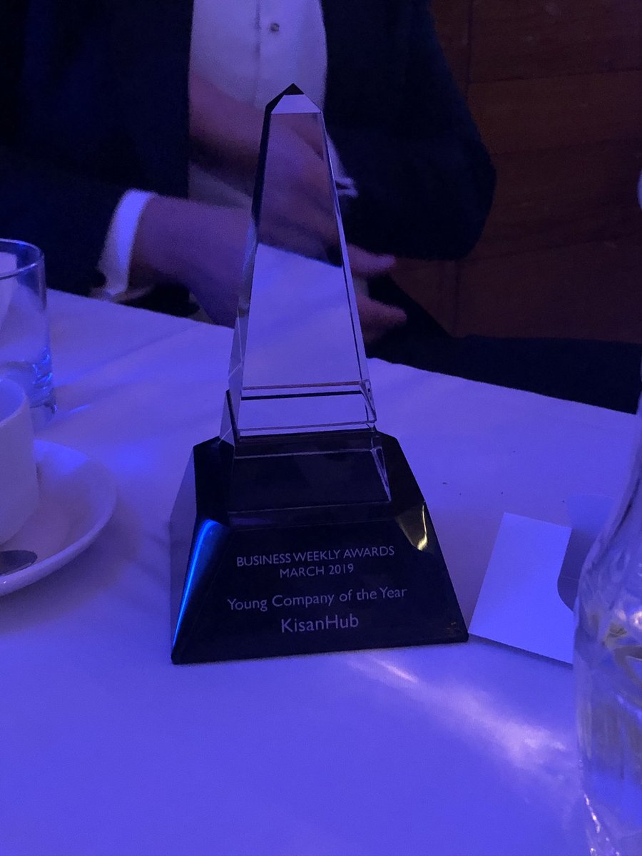 Congrats to Young Company of the Year Award <a href="/businessweekly/">Business Weekly</a> <a href="/KisanHub/">KisanHub</a>. Here’s Co-Founder Giles celebrating at our table