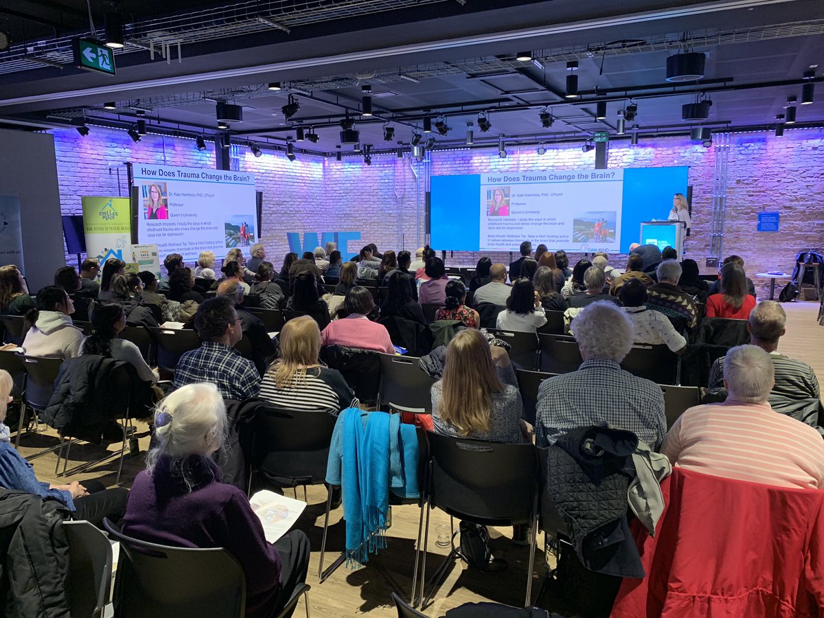 OntarioBrain's tweet photo. Full house at @CANBIND Family and Friends Day this evening. Dr. Kate Harkness sharing her research on the role of childhood trauma and stress in depression #CANBINDFFD https://t.co/KvjecVP0ZE