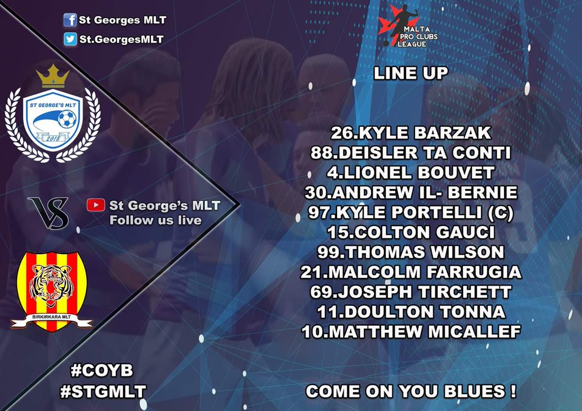 georgesmlt's tweet photo. This will be our official starting 11 for tonight's match which starts at 20:30. The boys are hungry for the win!
LETS GO BLUES!
#COYB #STGMLT #FORZASTGEORGES https://t.co/QO3Tym50EY