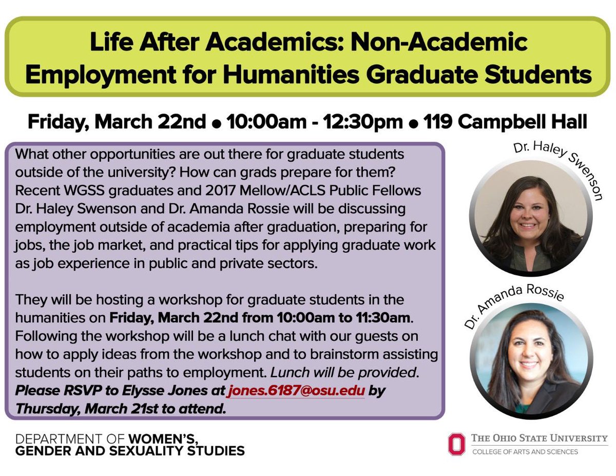 This is a great opportunity to get informed about employment options for Humanities graduate students. Be sure to RSVP by tomorrow, 3/21 to reserve a spot.