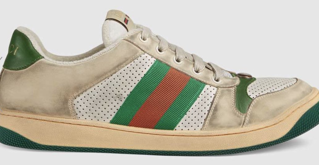 darrenrovell's tweet photo. Gucci’s new sneaker, The Screener, is meant to look old and worn. And can be yours for $870. https://t.co/NUzwmXS0oR