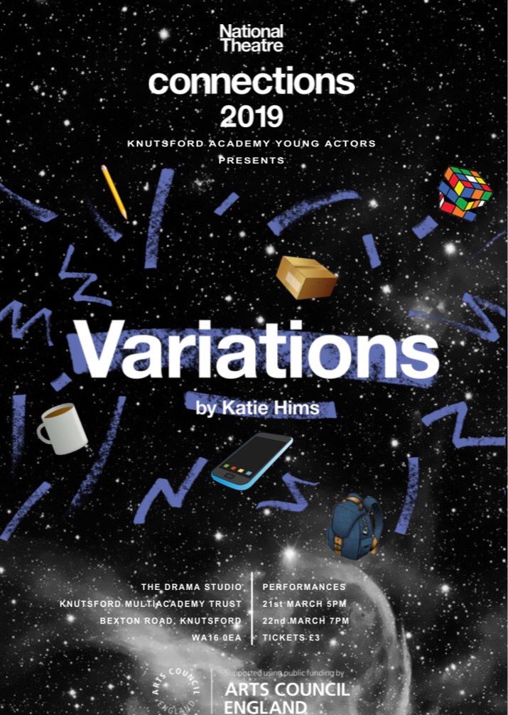 ArtsKMAT's tweet photo. Tickets available at the student office and only £3! Thursday at 5pm and Friday at 7pm #nationaltheatreconnections #newwriting #KMAT #KatieHims #Variations https://t.co/rKYx2ftm5W